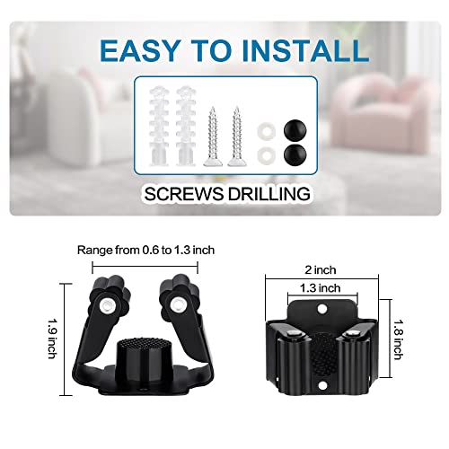Matte Black 6-Piece Heavy Duty Stainless Steel Broom and Mop Holder | Wall-Mounted Garden Tool Organizer Rack