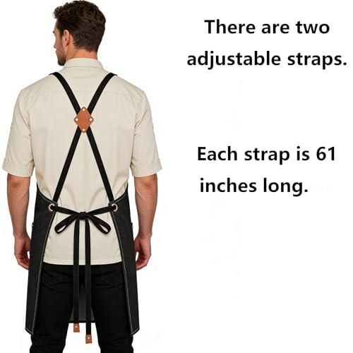 AFUN Black Cotton Chef Apron with Oversized Pockets, Heavy Duty Cross Back Design
