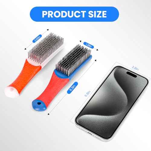 4 Pack Wire Brush for Rust Removal & Paint Removal, Heavy Duty Stainless Steel Wire Brushes for Cleaning, Metal Wire Brush with Rubber Handle