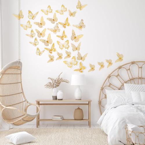 Gold 3D Butterfly Wall Decor Set | 84pcs, 7 Styles, 3 Sizes for Party & Home