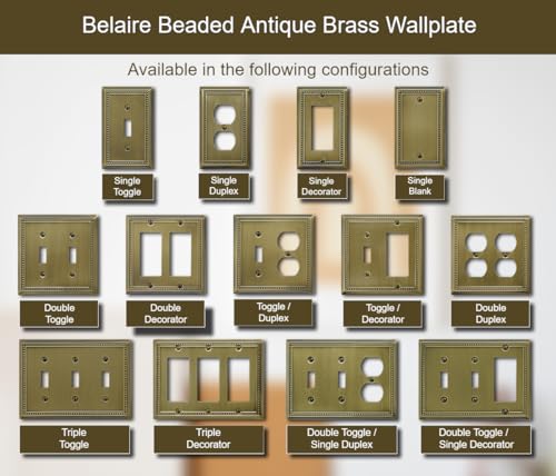 OKAWYC Single Duplex Light Switch Cover Beaded Antique Brass Wall Plate 4-Pack