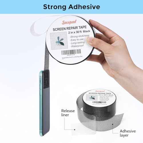 Black Window Screen Repair Tape, 2 in X 30 FT (360IN) Screen Repair Kit for Windows or Doors, Strong Adhesive Fiberglass Mesh Patch Tape