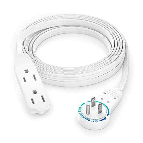 Maximm Cable 10 Ft 360¡Æ Rotating Flat Plug Extension Cord/Wire, 16 AWG Multi 3 Outlet Extension Wire, 3 Prong Grounded Wire - White - UL Certified