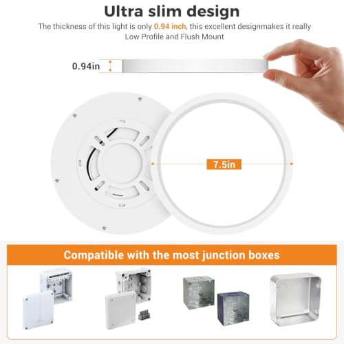 Slochi 7.5-Inch White Flush Mount LED Ceiling Light 3 Color Temps 1 Pack