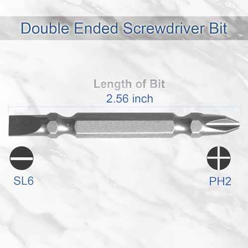 5Pcs PH2/SL6 Phillips and Slotted Flathead Double Ended Screwdriver Bits Magnetic Set 1/4 Inch Hex Shank (5)