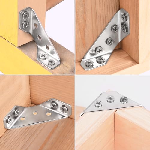 PlusRoc 12-Pack Stainless Steel Corner Brackets for Wood Furniture Support