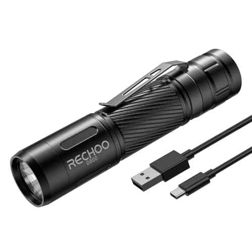 RECHOO Flashlight Rechargeable, G800 LED Flashlight with 3 Lighting Modes, Fixed Focus, Pocket Clip, Small EDC Flash Light for Emergency, Camping Gear (Battery Included)