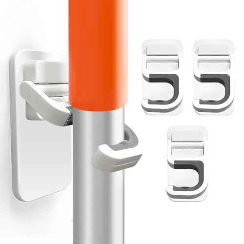 3Pack Broom and Mop Holder Wall Mount, Grippers No Drilling Self Adhesive, Anti-Slip Mop Handle Hanger Dustpan House hold Cleaning Organizer Rack Wall Mounted Utility Rack