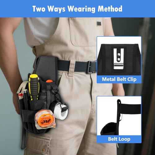 KENOBE 5-Pockets Tool Pouch, Black Tool Pouch Organization, Heavy-Duty Electrician Tool Pouches for Electrician, Carpenter, Construction, Technician, Side Belt Pouch, Small Electrician Holster