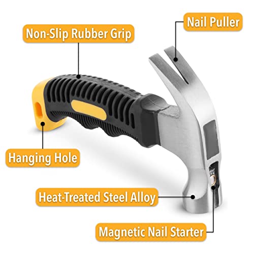 Mr. Pen Claw Hammer 8oz - Yellow Magnetic Nail & Woodworking Hammer