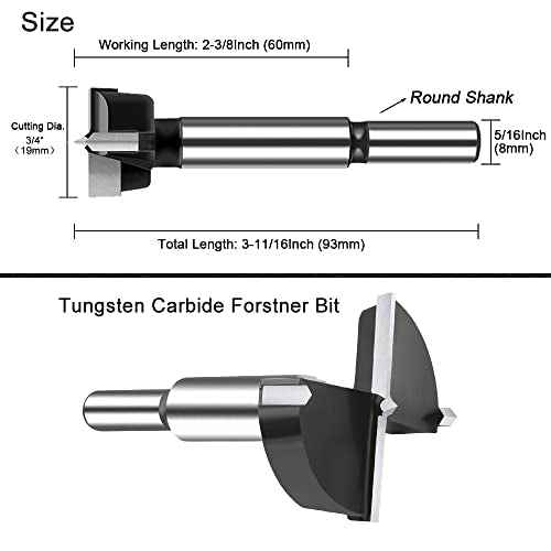 3/4 Inch Carbide Forstner Drill Bit, Carbide Tipped Forstner Bit for Hard Wood, Wood Drilling Bit Woodworking Hinge Cutter Tool Kits for Wood Plywood Plastic