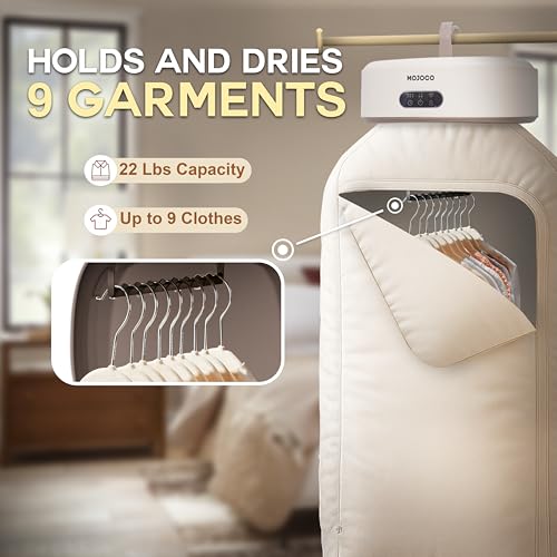 MOJOCO Portable Clothes Dryer - 600W Compact Travel & Apartment Dryer - Warm White