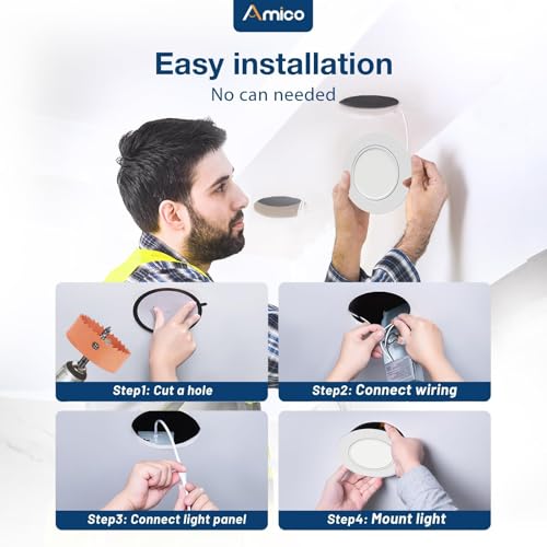Amico White 6 Inch 5CCT Gimbal Recessed LED Ceiling Light - Adjustable, Dimmable, 1200LM