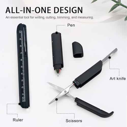 3Pcs Multi-Tool Pen with Scissors, Ruler, and Art Knife ? Portable 4 in 1 Utility Pen for Travel and Daily Use