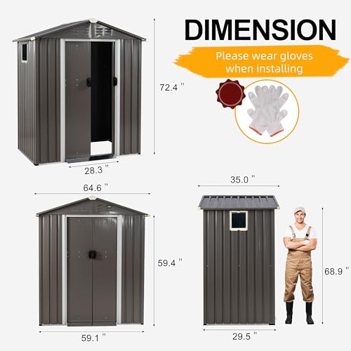 Shintenchi 5x3 FT Dark Gray Outdoor Storage Shed with Lockable Door, Waterproof Weather-Resistant Tool Garden House