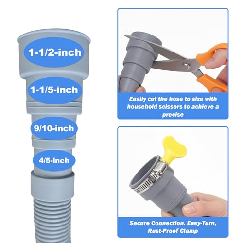 Universal 6.5ft Corrugated Washing Machine Drain Hose Extension Kit with 4 Clamps, Adapter & U-Bracket