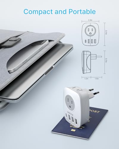 VINTAR 2 Pack European Travel Plug Adapter with USB-C - Type C Adapter for Most of Europe