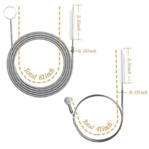 2-Pack Long Pipe Cleaners - 61" & 40" Stainless Steel Tube Cleaning Brush Set, Flexible Sunroof Drain Cleaning Tool for Sink, Refrigerator, Aquarium, Car Maintenance