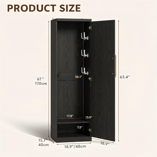 Homiflex Black 65" Tall Broom Closet Storage Cabinet – Slim Utility Cabinet