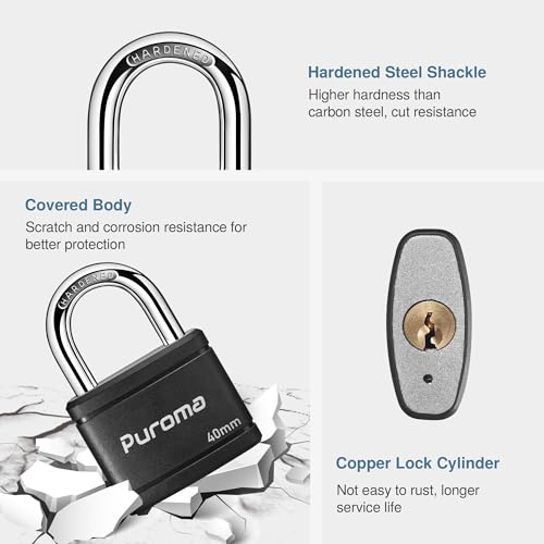 Puroma 2-Key Black Padlock with 3 Keys, 7/8" (40mm) School Locker & Gate Lock - Variation 2