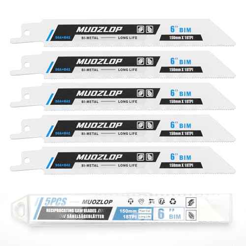 5 Pack 6 inch Reciprocating Saw Blades Set,18 TPI High Carbon Saw Blades, Metal Saw Blades with Organizer Case (5, 18TPI/150mm)