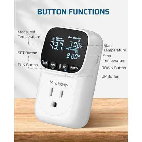 DEWENWILS Digital Temperature Controller, Heavy Duty 15A/1800W Thermostat Outlet Plug, VA Display Heating Cooling Control Timer, -40¢µ~210¢µ, Cyclic Timing/Countdown, for Greenhouse Incubator Homebrew