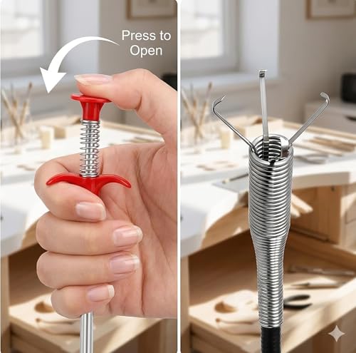 Domejo 63 Inch Flexible Drain Clog Remover Tool with 4-Prong Grabber for Kitchen & Bathroom Sinks