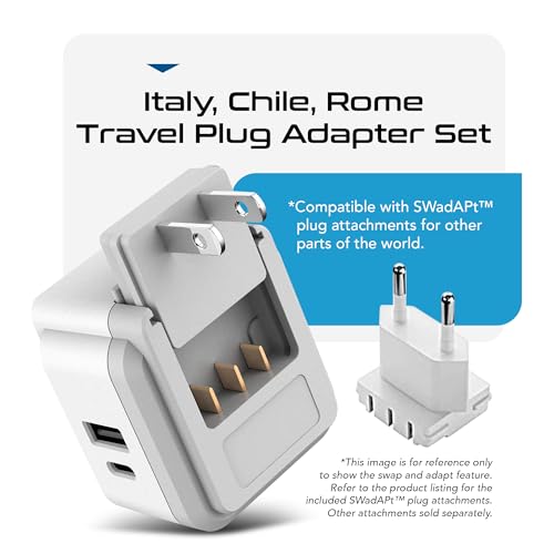 Ceptics Paper White Italy Travel Plug Adapter Set USB-C 20W PD-QC 18W for Europe & Chile
