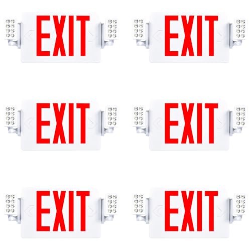 Sunco 6 Pack Red Emergency Exit Signs with LED Backup & Adjustable Lights
