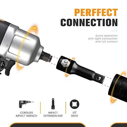 1/2-Inch Drive Impact Extension Bar Set | 3 Piece Socket Extensions 3" 5" & 10" Length | Premium Cr-V Steel with Black Phosphate Finish