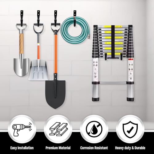 Heavy-Duty 6-Piece Garage Hooks Set with Wall Mount J Hooks – Black