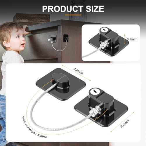 Fridge Lock, 2PCS Upgraded Refrigerator Lock for Freezer, Cabinets and Drawers, Air Fryer, Closets, Windows, Doors, Durable ABS with Adhesive Backing, Easy Install, No Tools Needed, Black