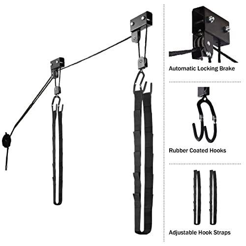 Kayak Storage Hoists 2-Pack - Overhead Pulley Hoist Systems - 125lb Capacity for Canoes, Bikes, and Ladders by RAD Sportz