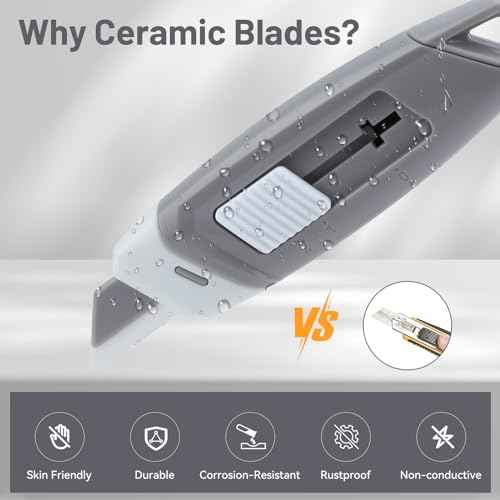 Steelite Mini Ceramic Box Cutter, 2-Stage Retractable Box Opener, Mini Magnetic Package Opener with Safety Lock, Small Utility Knife Ceramic Blades with Keychain Hole 3-pack