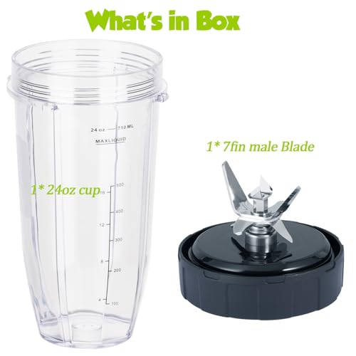 [New Model] 24oz Ninja Blender Replacement Blade & Cup (No Lid) for Nutri Ninja SS Series