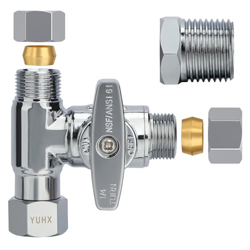YUHX Brass 3/8" Compression T-Adapter Valve for Bidet, Toilet, Water Line Splitter G1/2