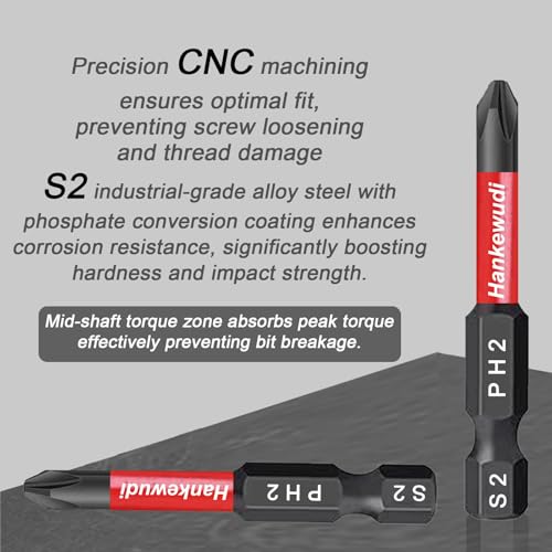 10 Piece 2 Inch PH2 Phillips Bits Set, CNC Machined from Premium S2 Steel for Impact Drivers & Power Drills,with Storage Box