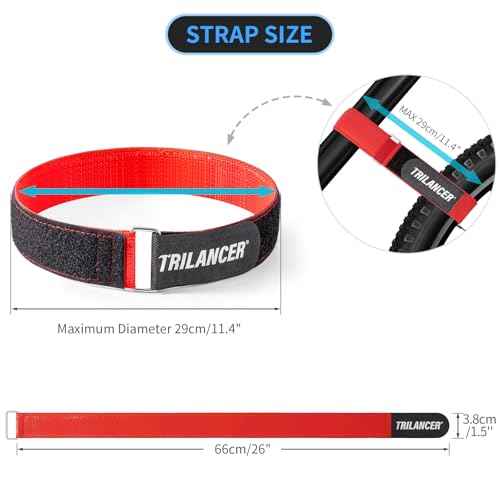 Trilancer Bike Rack Straps with Extra-Wide Silicone Anti-Slip Coating, 2-Pack Adjustable Bike Wheel Stabilizer Strap with Hook and Loop for Car and Wall Mount, Transportation and Storage (26''x1.5'')