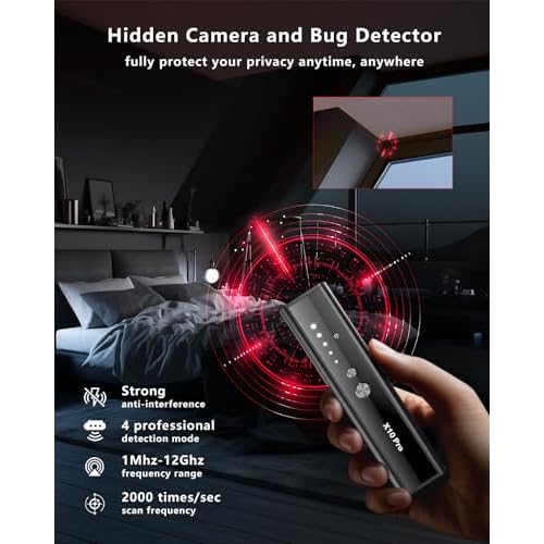 Hidden Camera Detectors with Screen Display, Anti Spy Camera Finder, Bug Detector, GPS Tracker Detector with Flashlight, Hidden Device Detector for Travel, Hotel, Airbnb, Office, Car