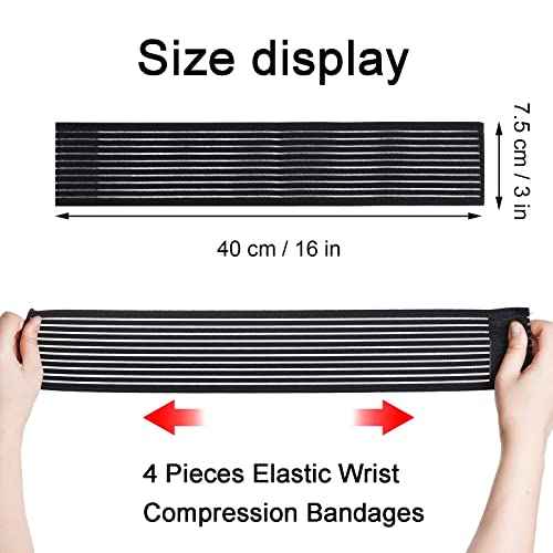 Rbenxia 4 Pieces of Black Elastic Wrist Compression Bandage Adjustable Wrist Strap Hand Brace Wraps Breathable Wristband for Stabilising Ligament, Joint Pain, Sport (40 cm)