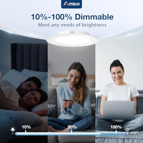 Amico 6 Inch White Recessed LED Can Lights 12 Pack - Retrofit Ceiling Lighting