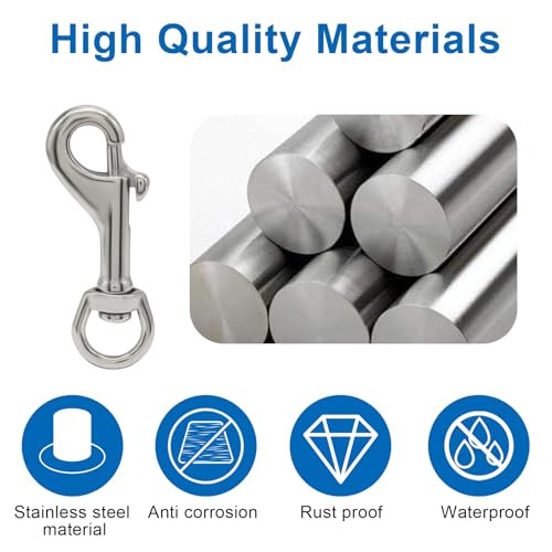 2.75 Inch Stainless Steel Swivel Eye Snap Hook - Marine Grade, Pack of 2