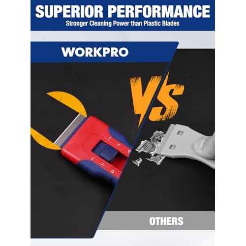 WORKPRO Retractable Razor Blade Scraper with 56 Blades, Built-in Storage Cleaning Scraper Tool for Paint Stickers Adhesive Glass Ceramic Wood