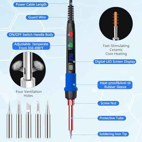 Soldering Iron Kit, 90W LED Digital Soldering Gun kit with Ceramic Heater, 110V Adjustable Temperature Solder Welding Iron Kits, Auto-sleep, Thermostatic Design, Black
