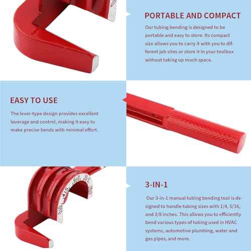 Copper Tube Benders with 1Pair Gloves,3-in-1 Manual Tube Benders for 1/4'' 5/16'' 3/8'' Tubing 0-180 Degrees Heavy Duty Brake Line Bending Tool for Copper Brass and Aluminum Pipes