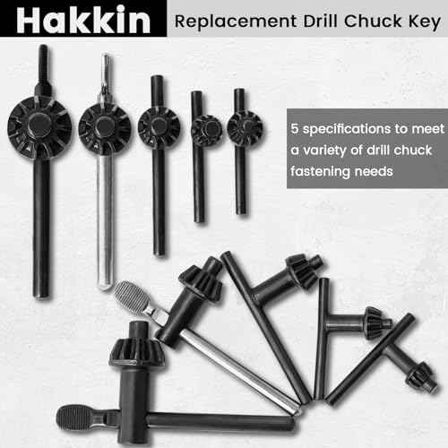 5PCS Drill Chuck Key Wrench 3/4" 5/8" 1/2" 3/8" 1/4" Carbon Steel Heavy Duty Thumb Handle Replacement Drill Clamping Wrench for Electric Drill Clamping Tool