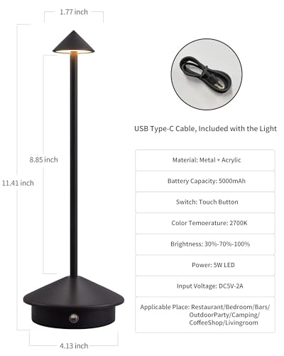 NEWSEE Set of 2 Black Cordless Portable LED Desk Lamps with Touch Control