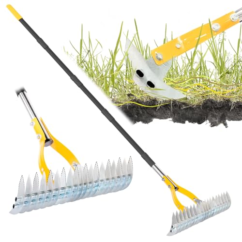 Heavy Duty Thatch Rake for Lawn with 74in Steel Handle - Dethatching Tool