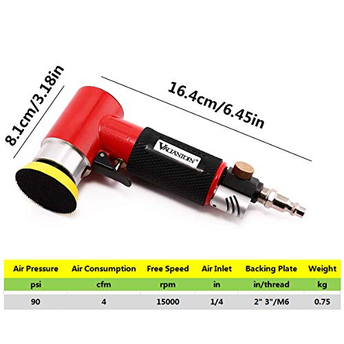 Valianto Red 2-Inch & 3-Inch Air Random Orbital Sander Pneumatic Dual Action Polisher
