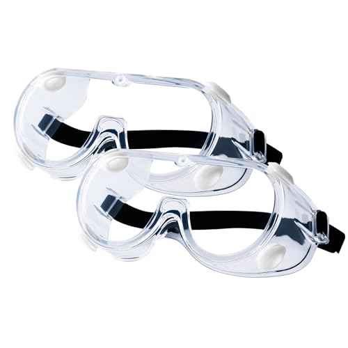 2-Pack Safety Goggles, Anti-Fog Lab Goggles, Over Glasses Safety Glasses for Chemistry Lab, Mowing, Woodworking, Painting, Construction, Industrial Use